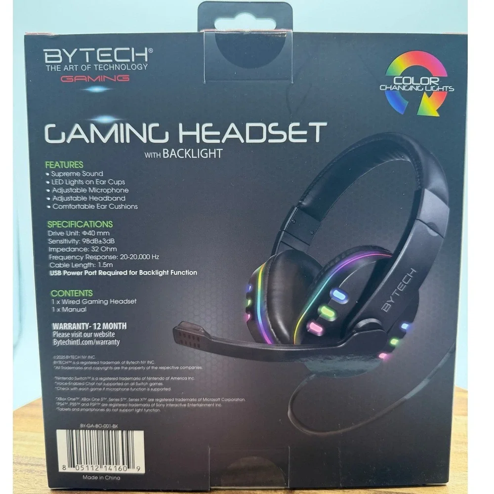 Bytech Wired Gaming Headset with RGB LED Backlight Mic‎ Black 0573